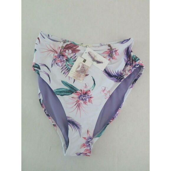 Jessica Simpson Sz L White Multi Floral Button High Waisted Swimsuit Bottom $58 - Picture 4 of 5